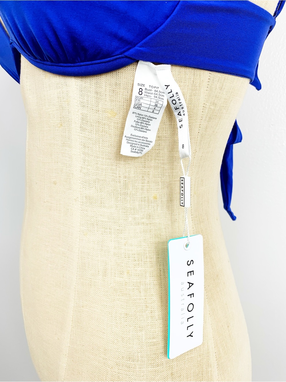 Seafolly Royal Blue Women's Triangle Tie Back Underwire Bikini Top USA 4 NWT - Picture 5 of 15